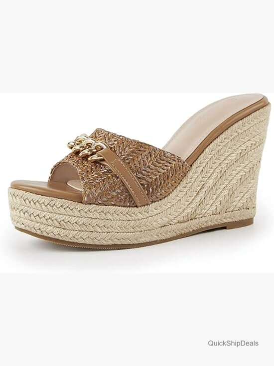 Shoes - Wedge Sandals Platform Espadrille Heel Chain Slip On Casual Summer Slides